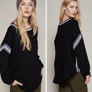 Free People Black Sweater with Blue and White Accents